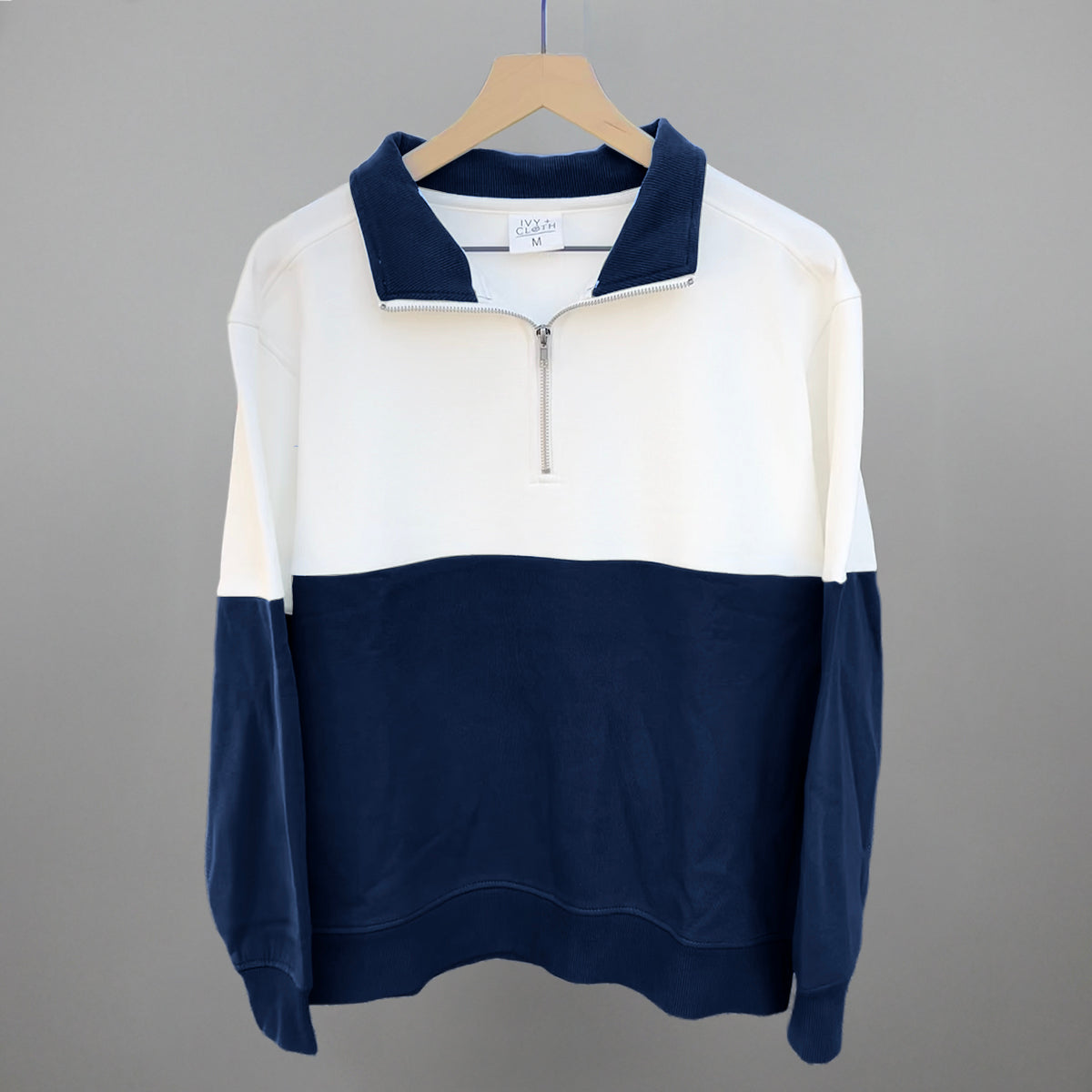 Navy/Cloud Dancer Colorblock Quarter Zip Pullover Ivy + Cloth