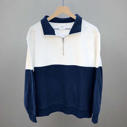 Navy/Cloud Dancer Colorblock Quarter Zip Pullover Ivy + Cloth