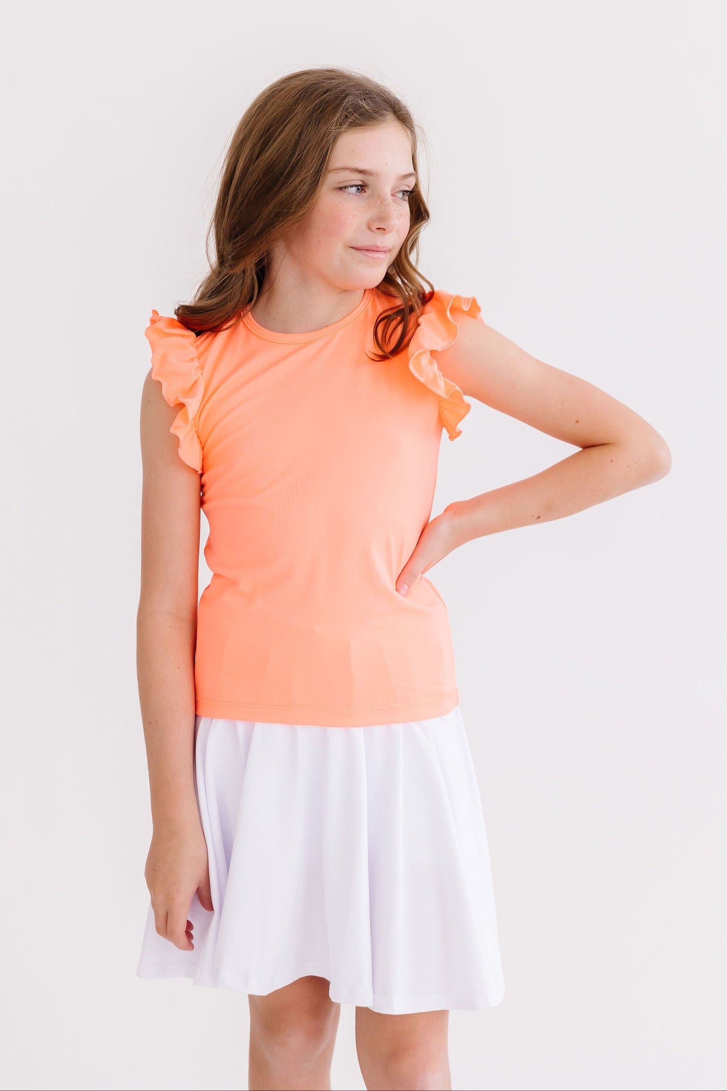 Neon Coral S/S Ruffle Tee Mila & Rose ®