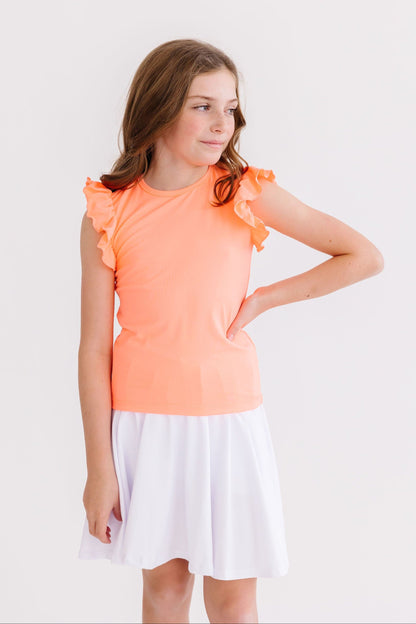 Neon Coral S/S Ruffle Tee Mila & Rose ®