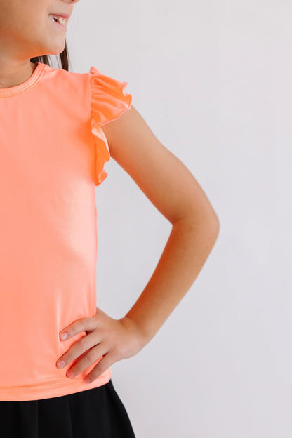 Neon Coral S/S Ruffle Tee Mila & Rose ®