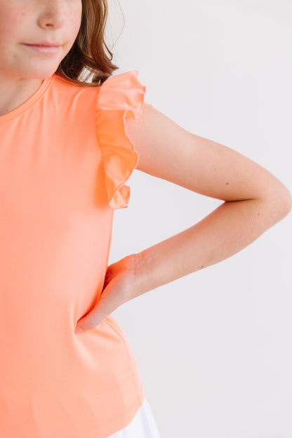 Neon Coral S/S Ruffle Tee Mila & Rose ®