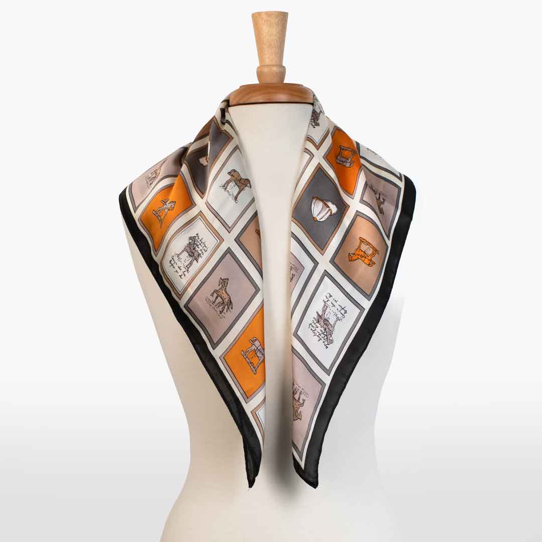 Pony Club - Stylized Equestrian Scarf Charcoal & Amber with Black Border Urban-Equestrian