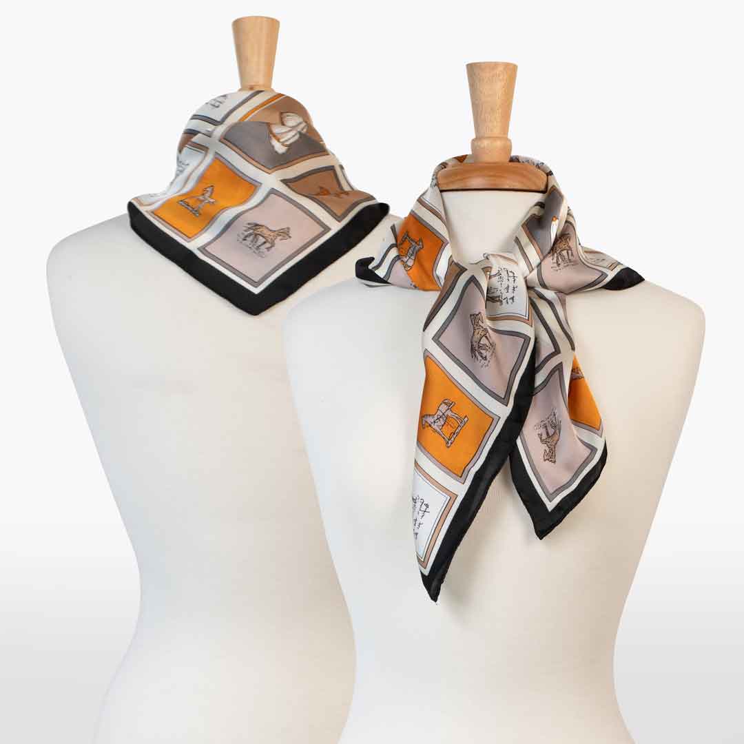 Pony Club - Stylized Equestrian Scarf Charcoal & Amber with Black Border Urban-Equestrian