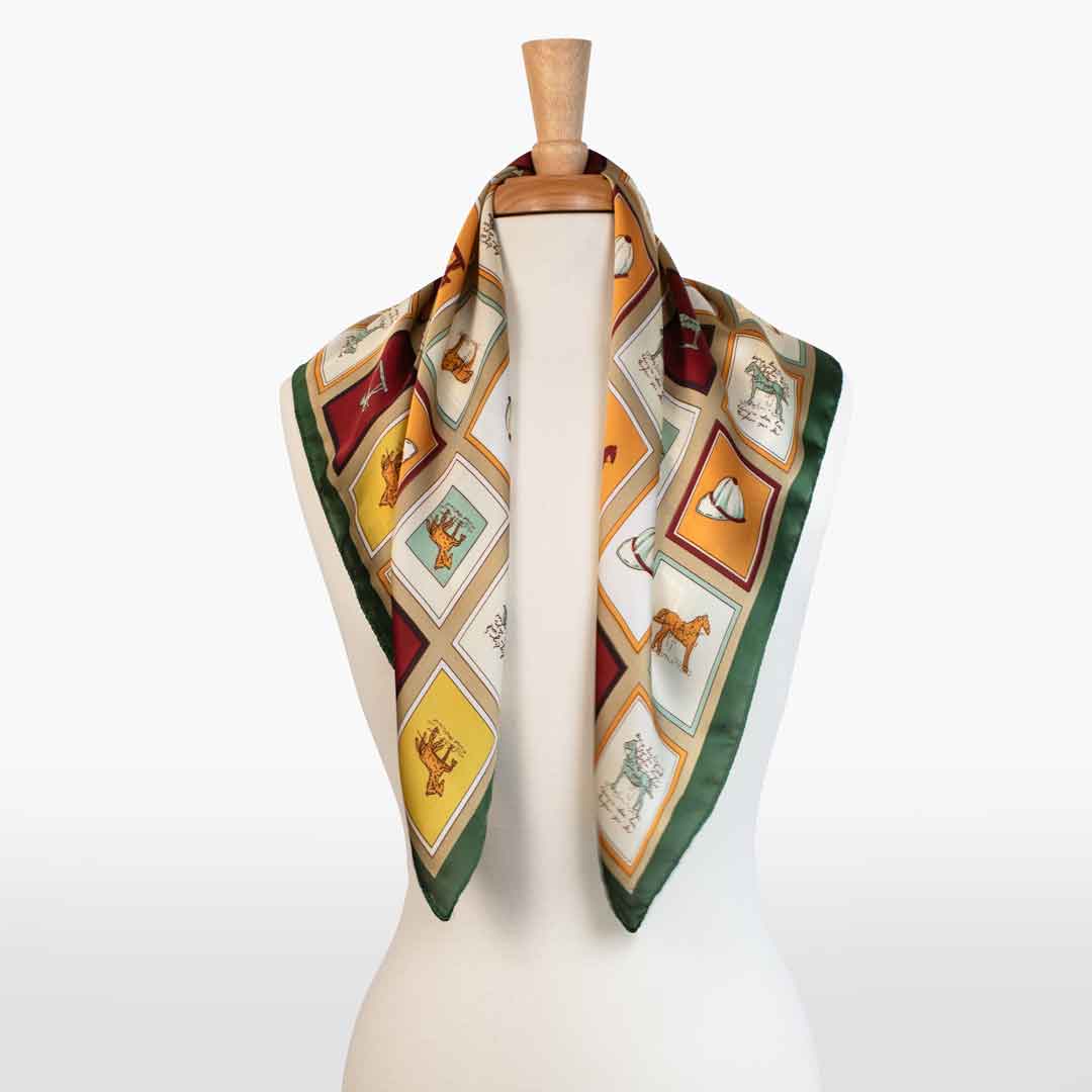 Pony Club - Stylized Equestrian Scarf in Hunter Green, Wine & Amber Urban-Equestrian