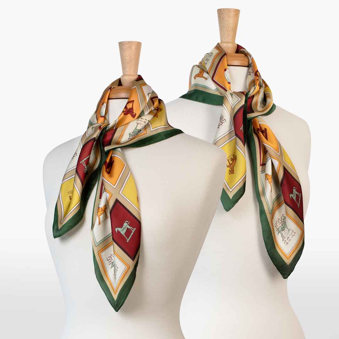 Pony Club - Stylized Equestrian Scarf in Hunter Green, Wine & Amber Urban-Equestrian