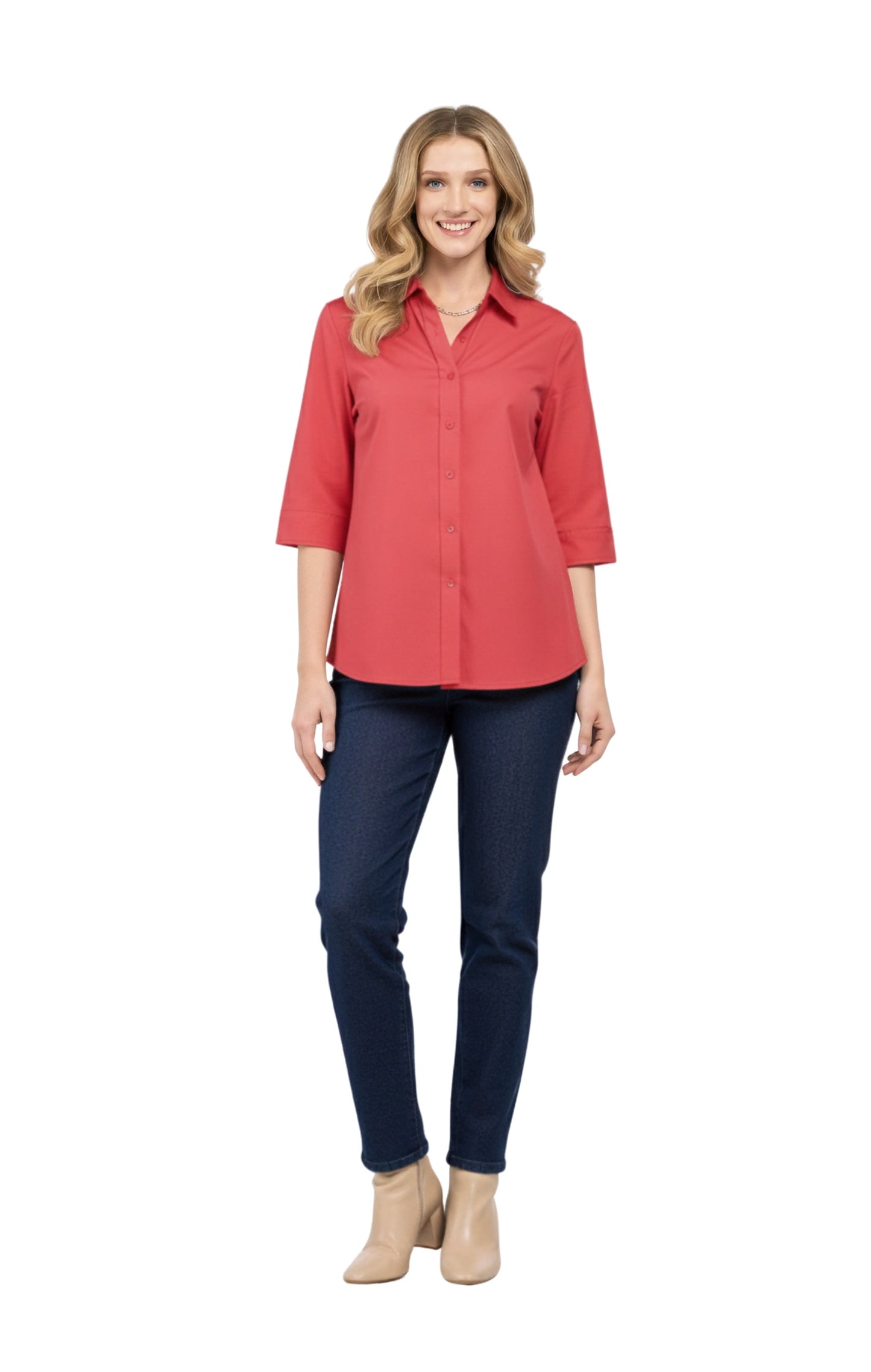Womens Regular Fit 3/4 Sleeve Button Down Collared Camp Shirt TURTLE BAY APPAREL