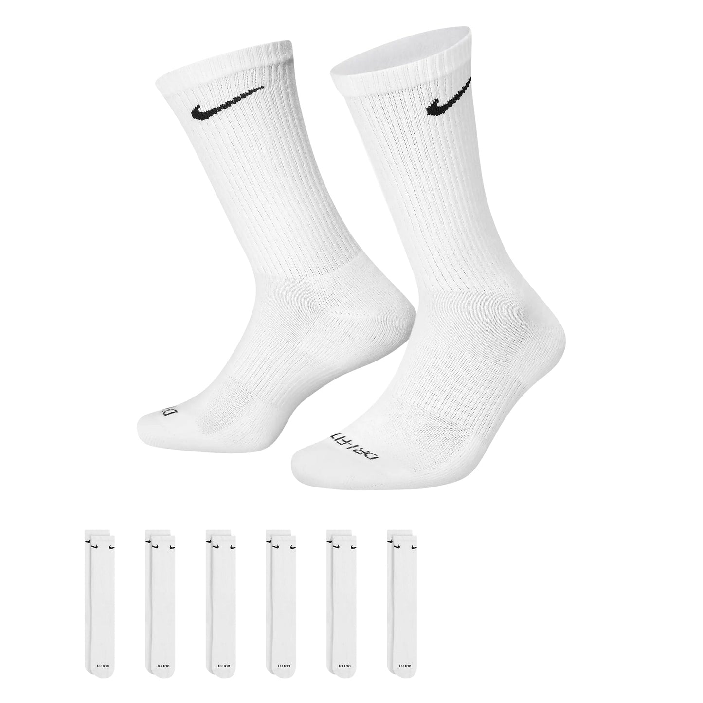 Nike Dri-Fit 6-Pack Cushioned Crew Socks - White Denim Exchange