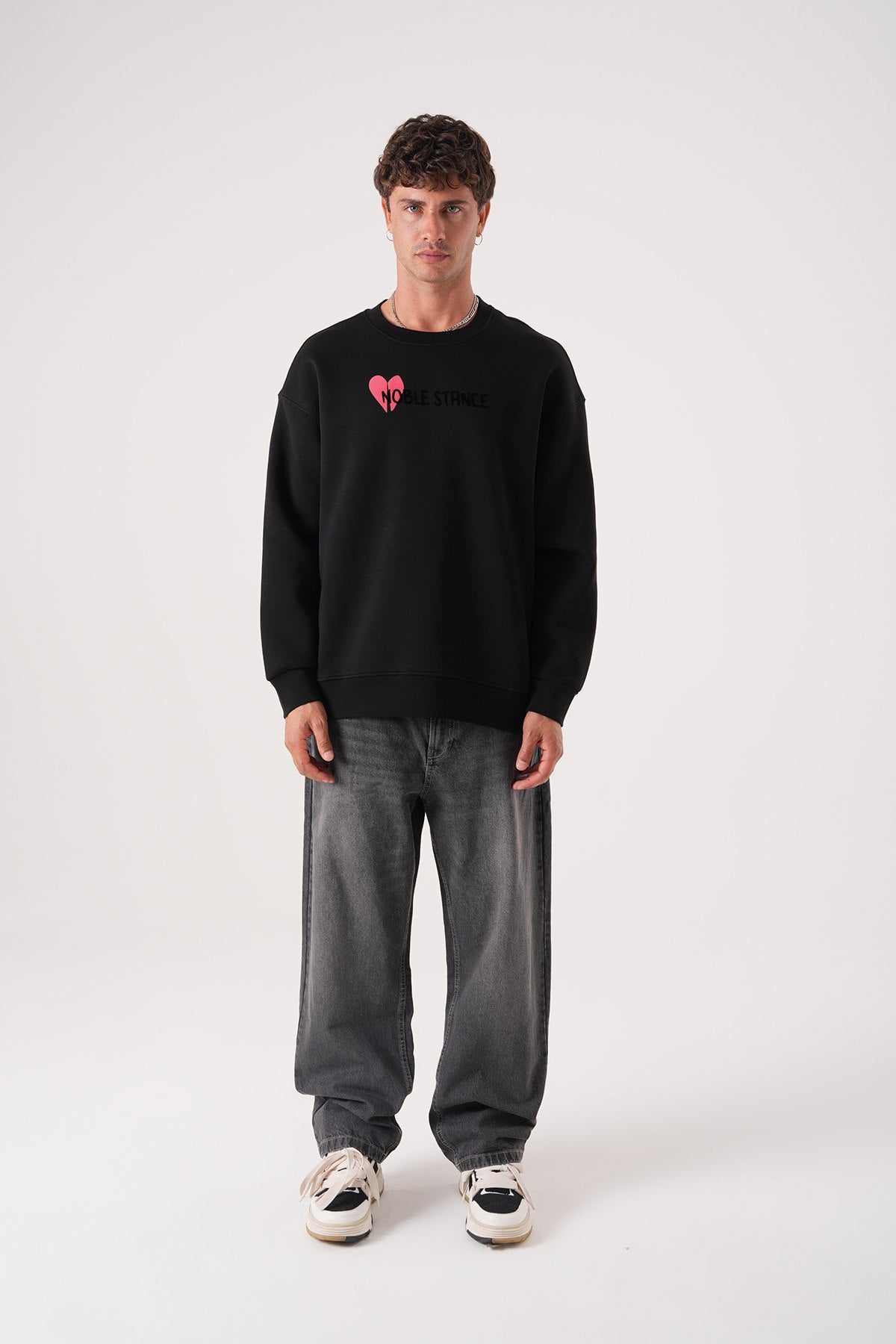 Noble Stance Oversized Sweatshirt: Artistic Heart & Dog Graphic Withinblack