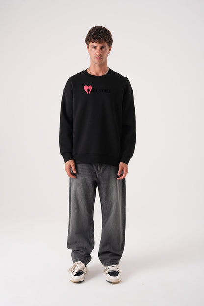 Noble Stance Oversized Sweatshirt: Artistic Heart & Dog Graphic Withinblack