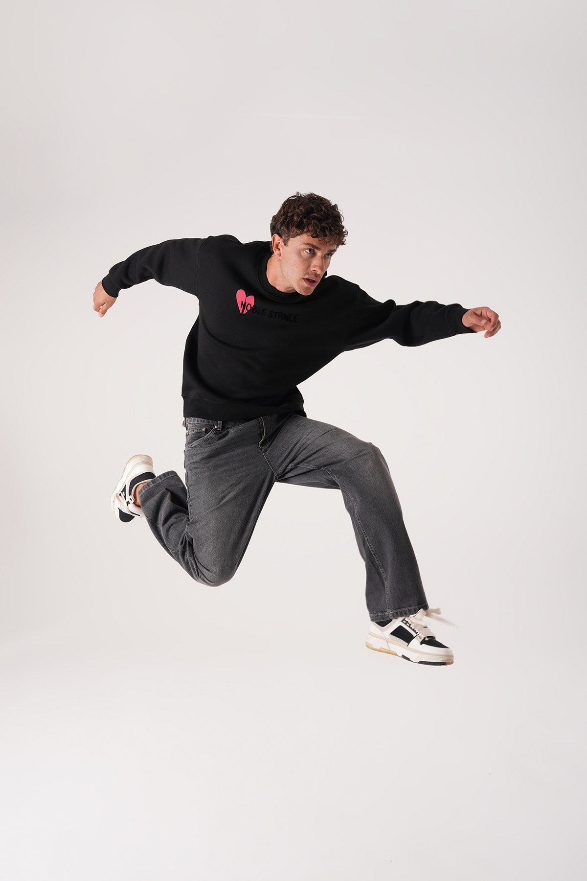 Noble Stance Oversized Sweatshirt: Artistic Heart & Dog Graphic Withinblack