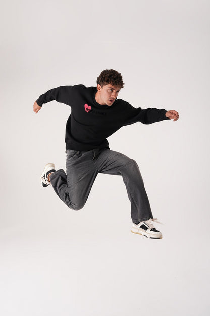 Noble Stance Oversized Sweatshirt: Artistic Heart & Dog Graphic Withinblack