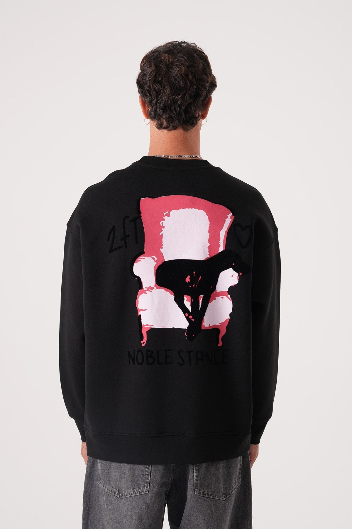 Noble Stance Oversized Sweatshirt: Artistic Heart & Dog Graphic Withinblack