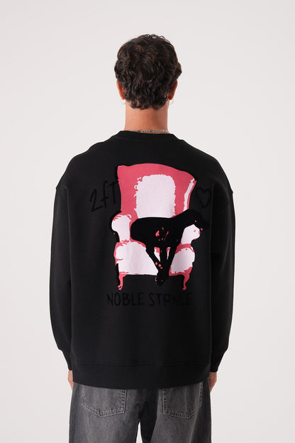 Noble Stance Oversized Sweatshirt: Artistic Heart & Dog Graphic Withinblack