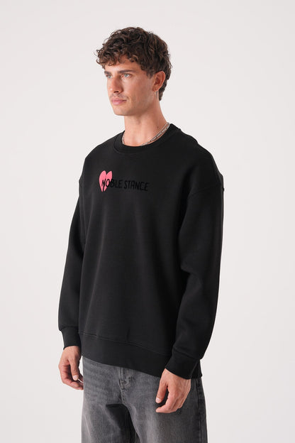 Noble Stance Oversized Sweatshirt: Artistic Heart & Dog Graphic Withinblack
