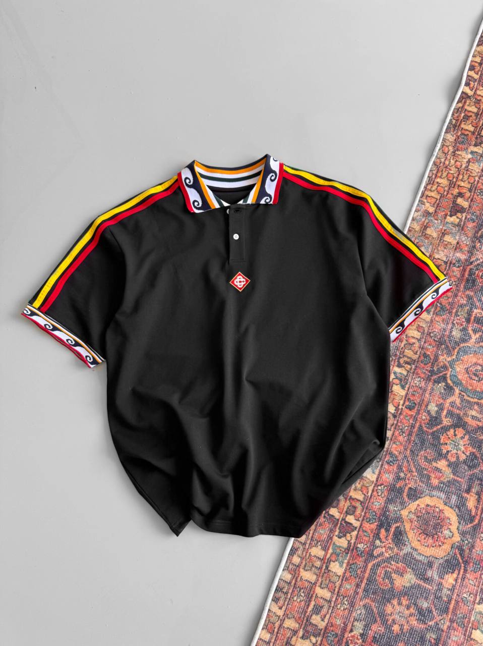 Ethnic Trim Oversized Polo T-Shirt – White Unisex Streetwear Withinblack