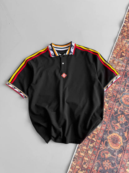 Ethnic Trim Oversized Polo T-Shirt – White Unisex Streetwear Withinblack