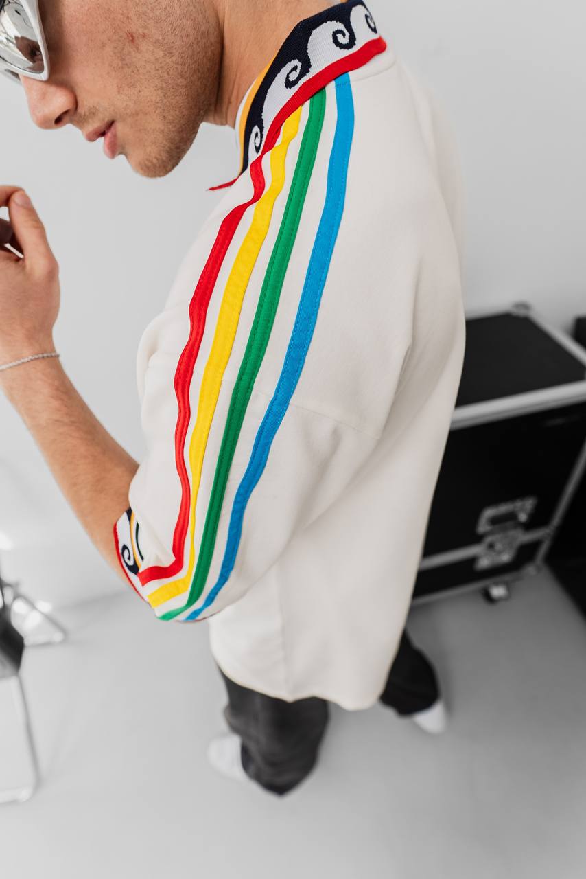 Ethnic Trim Oversized Polo T-Shirt – White Unisex Streetwear Withinblack