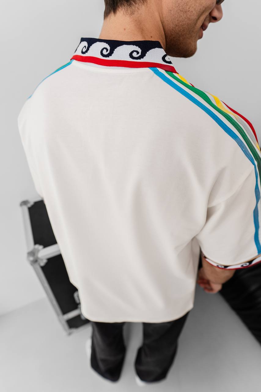 Ethnic Trim Oversized Polo T-Shirt – White Unisex Streetwear Withinblack