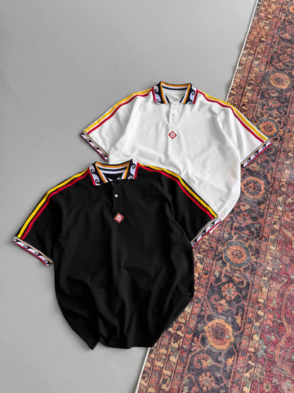 Ethnic Trim Oversized Polo T-Shirt – White Unisex Streetwear Withinblack
