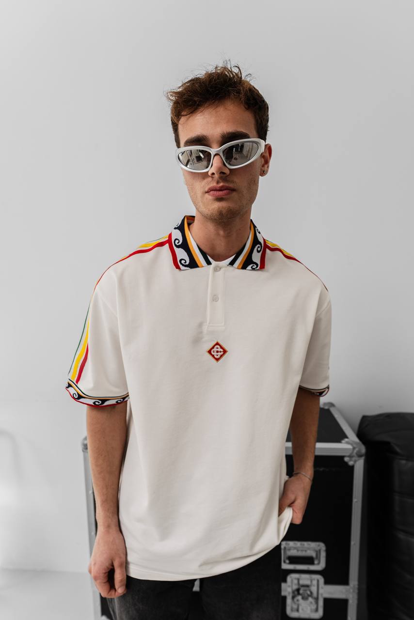 Ethnic Trim Oversized Polo T-Shirt – White Unisex Streetwear Withinblack