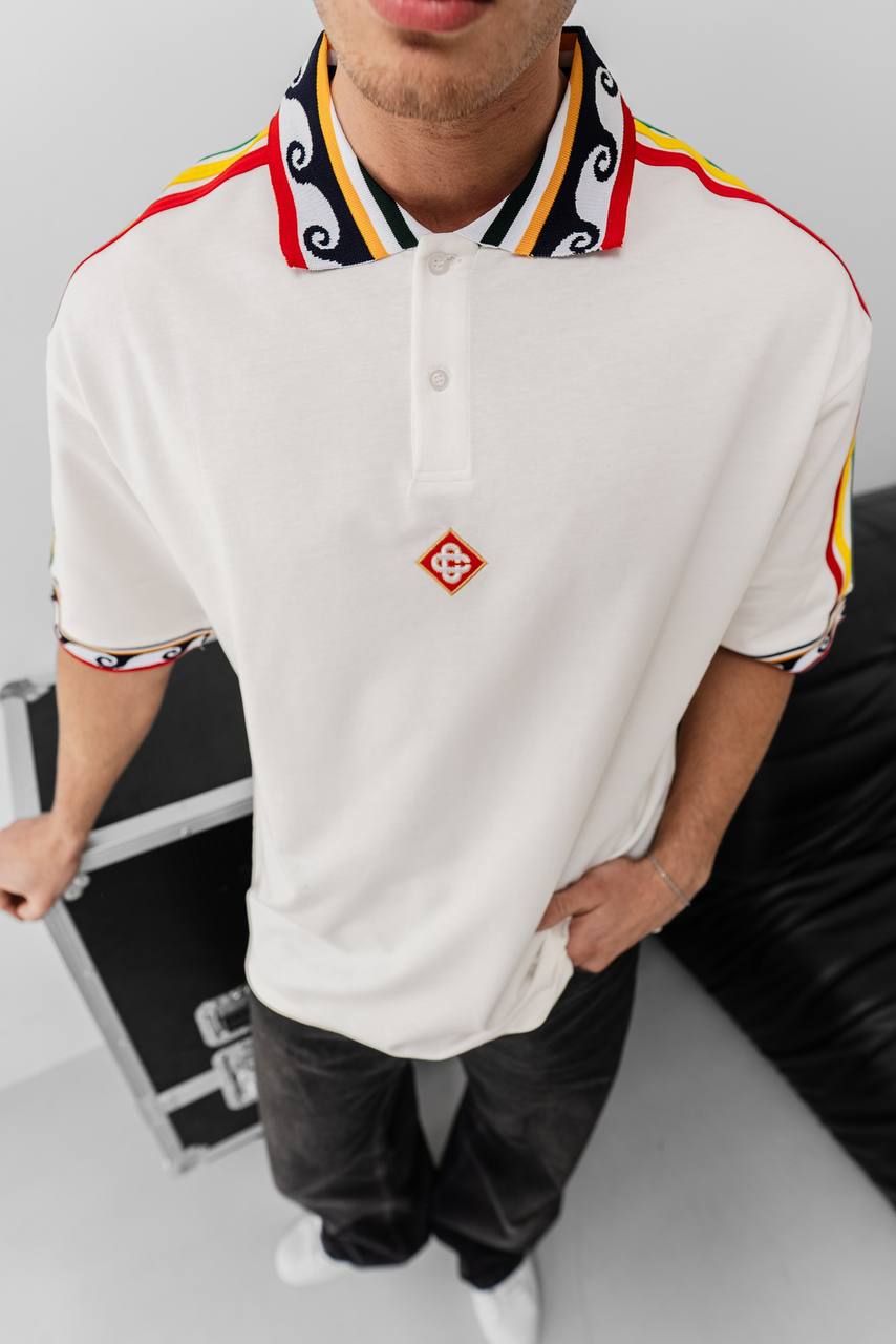 Ethnic Trim Oversized Polo T-Shirt – White Unisex Streetwear Withinblack