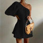 2023 Loose Slim Slanted Shoulder Short Dress