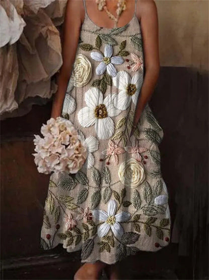 🌺 European & American Style Floral Art Print Sling Holiday Dress FitiqueFit