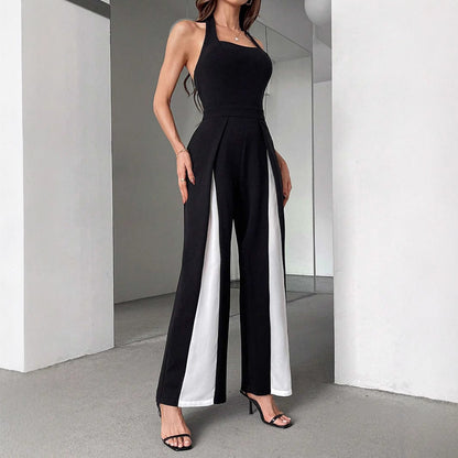 Black And White Straight Leg Halter Jumpsuit Grayceful LLC
