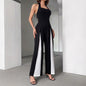 Black And White Straight Leg Halter Jumpsuit Grayceful LLC