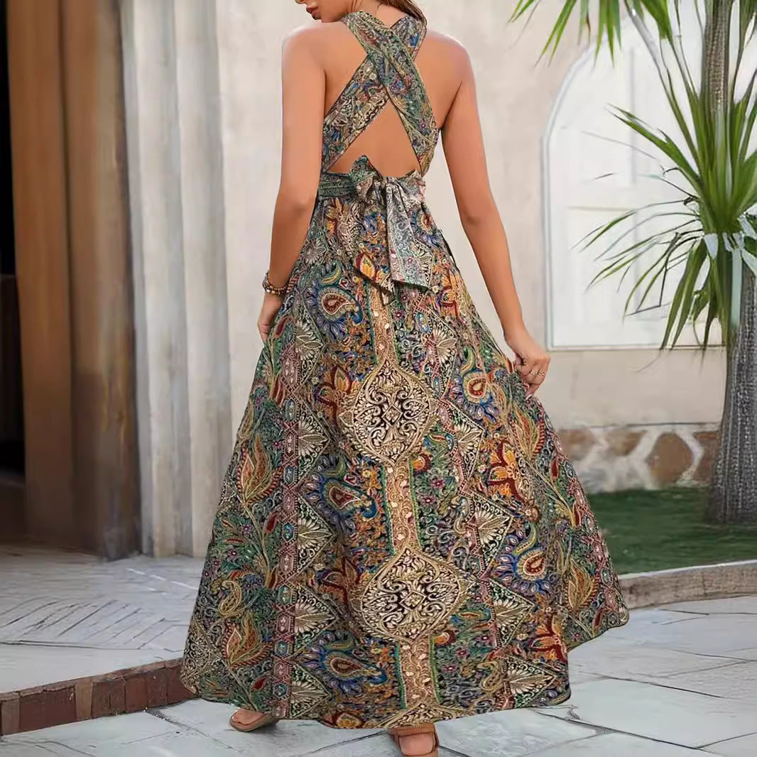 High Waist Bohemian Backless Dress Grayceful LLC