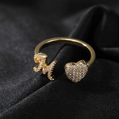 Hip-hop zircon-encrusted 26 English letters ring