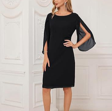 Irregular Sleeves Solid Color Chiffon Women Dress Grayceful LLC