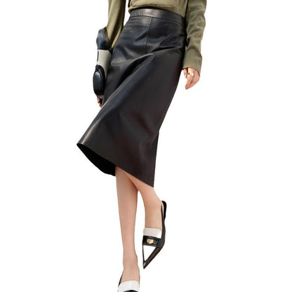 High Waist Simple Version A Versatile Slimming Leather Skirt Grayceful LLC