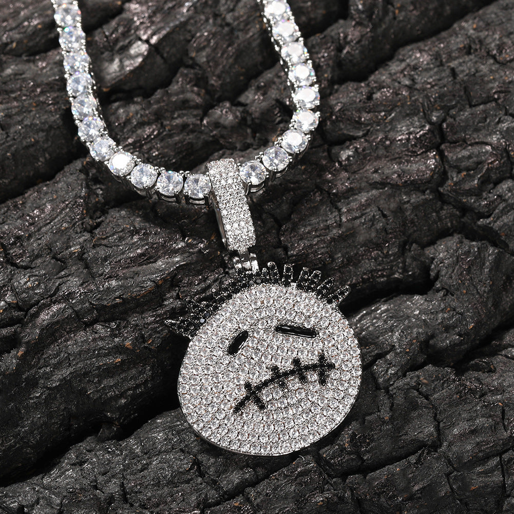 Hip-hop cartoon zircon spiky-head avatar necklace