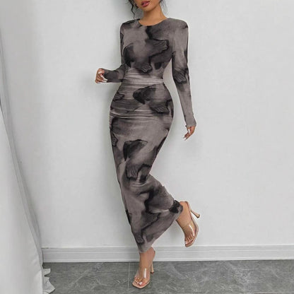 Elegant Graceful Double Layer Round Collar Gauze Dress Long Grayceful LLC
