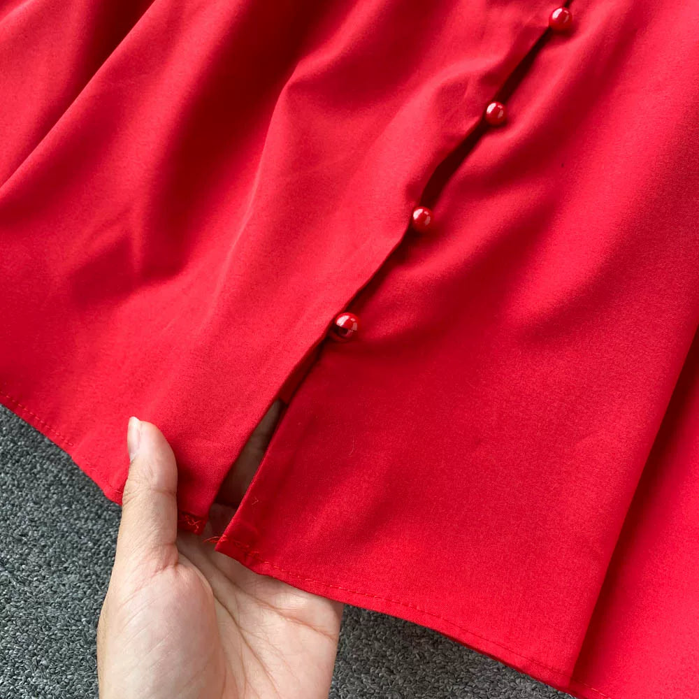 Short Sleeve V-neck Solid A-Line Dress Summer Ruffles High Waist Maxi Dress Ladies Elegant Dresses Clothes Women Wholesale NovaCart