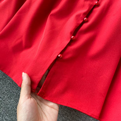 Short Sleeve V-neck Solid A-Line Dress Summer Ruffles High Waist Maxi Dress Ladies Elegant Dresses Clothes Women Wholesale NovaCart
