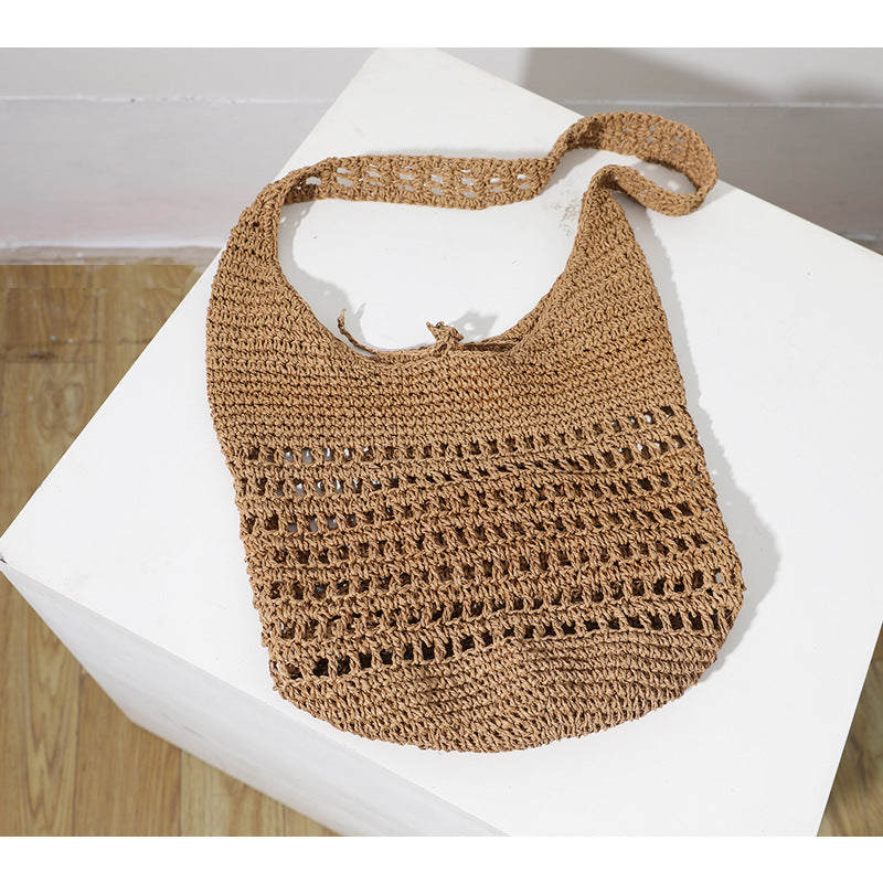 Capacity Straw Korean Style Hollowed Leisure Woven Portable Seaside Shoulder Bags Rirati