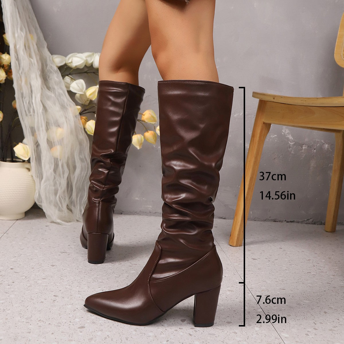 Pointed Pleated-Sleeve High Heel Fashion Boots FitiqueFit