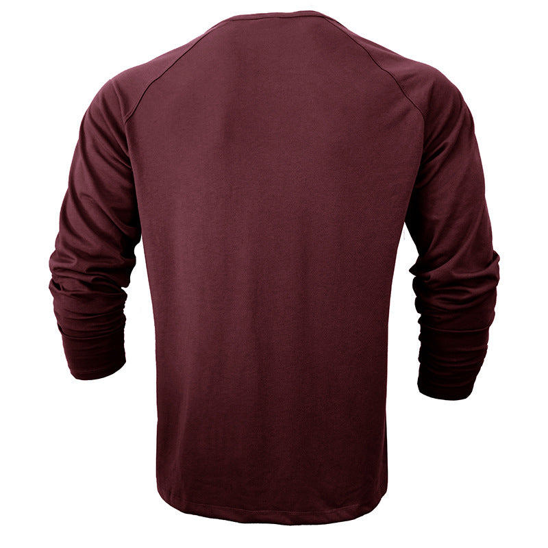 Mens Round Neck Henry Solid Color Long Sleeve T shirt FitiqueFit