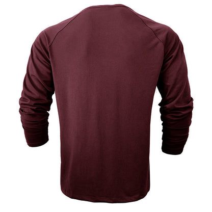 Mens Round Neck Henry Solid Color Long Sleeve T shirt FitiqueFit