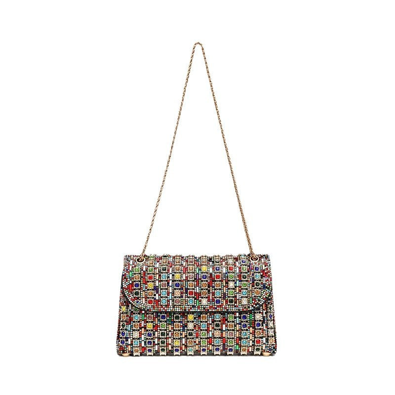 Women's Rhinestone Fashion Aura Bright Dionysian Portable Shoulder Bags Rirati