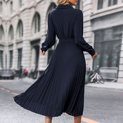 Lapel Shirt Women Pleated Long Sleeve Dress Grayceful LLC