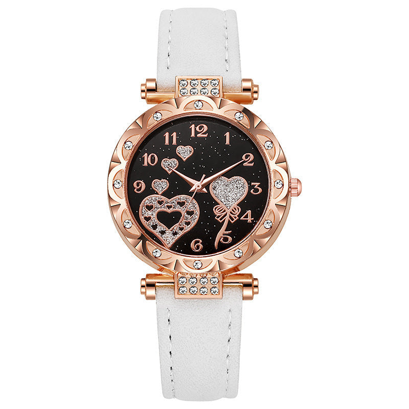 Simple leather strap quartz watch for students