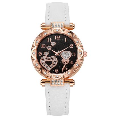 Simple leather strap quartz watch for students