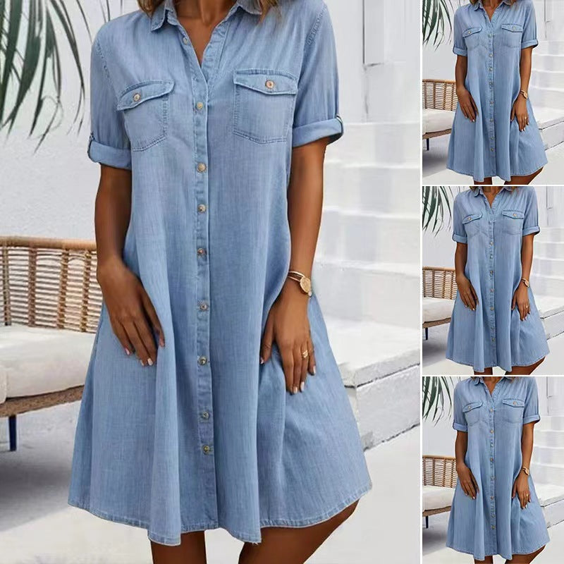 Fashion Personality Female Denim Solid Color Dress Grayceful LLC