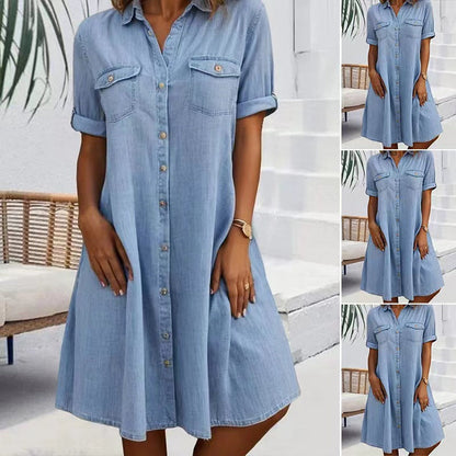 Fashion Personality Female Denim Solid Color Dress Grayceful LLC