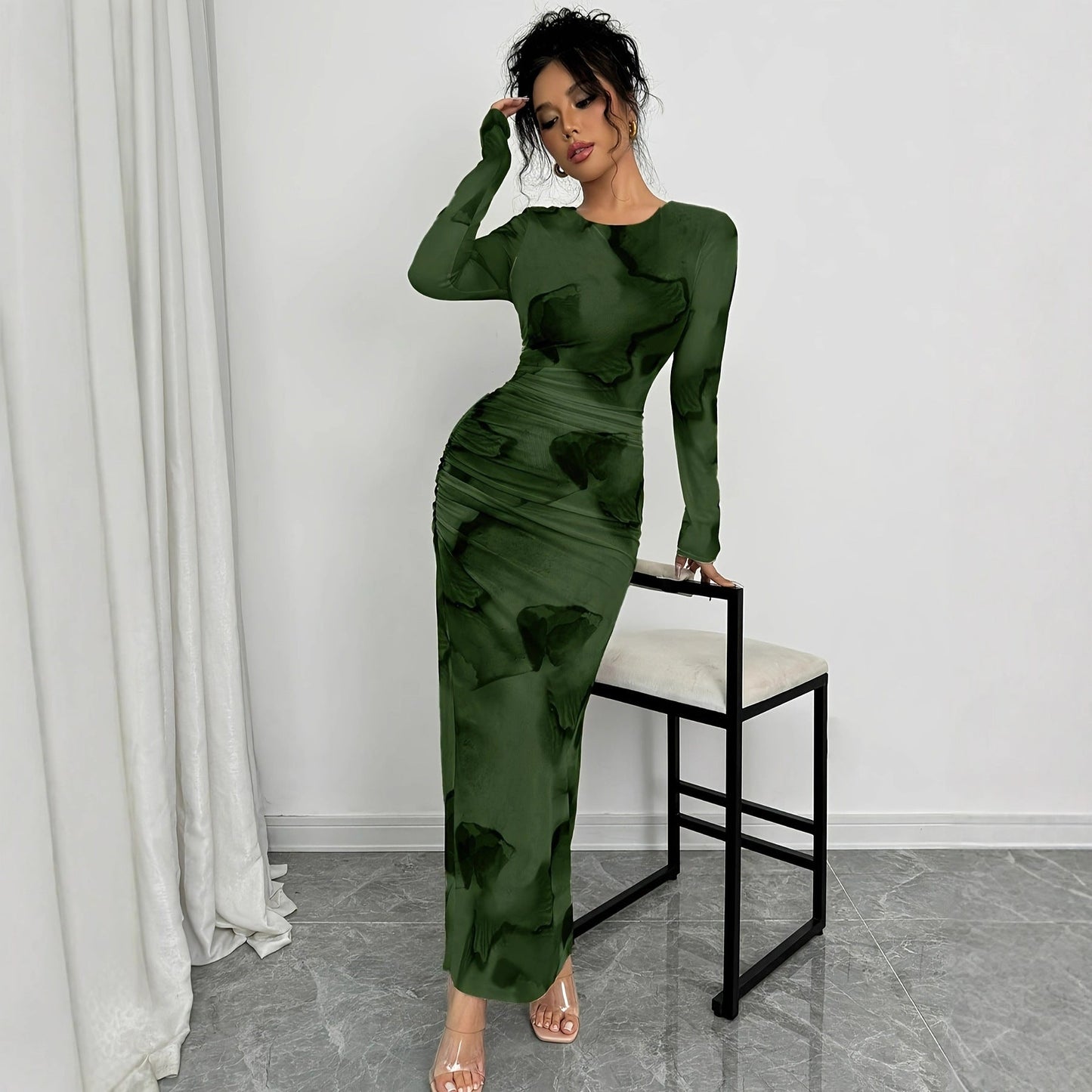Elegant Graceful Double Layer Round Collar Gauze Dress Long Grayceful LLC