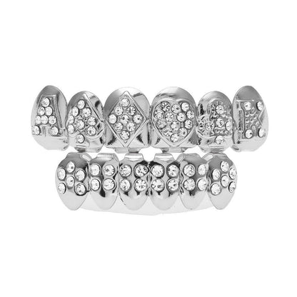 Hip-hop diamond-encrusted and gold-plated teeth grillz